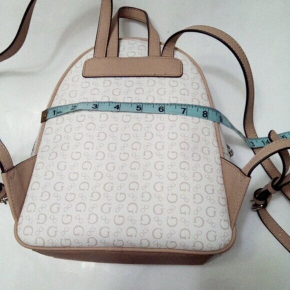 Guess Monogram Logo Mini Backpack Tan And Cream - Picture 5 of 17